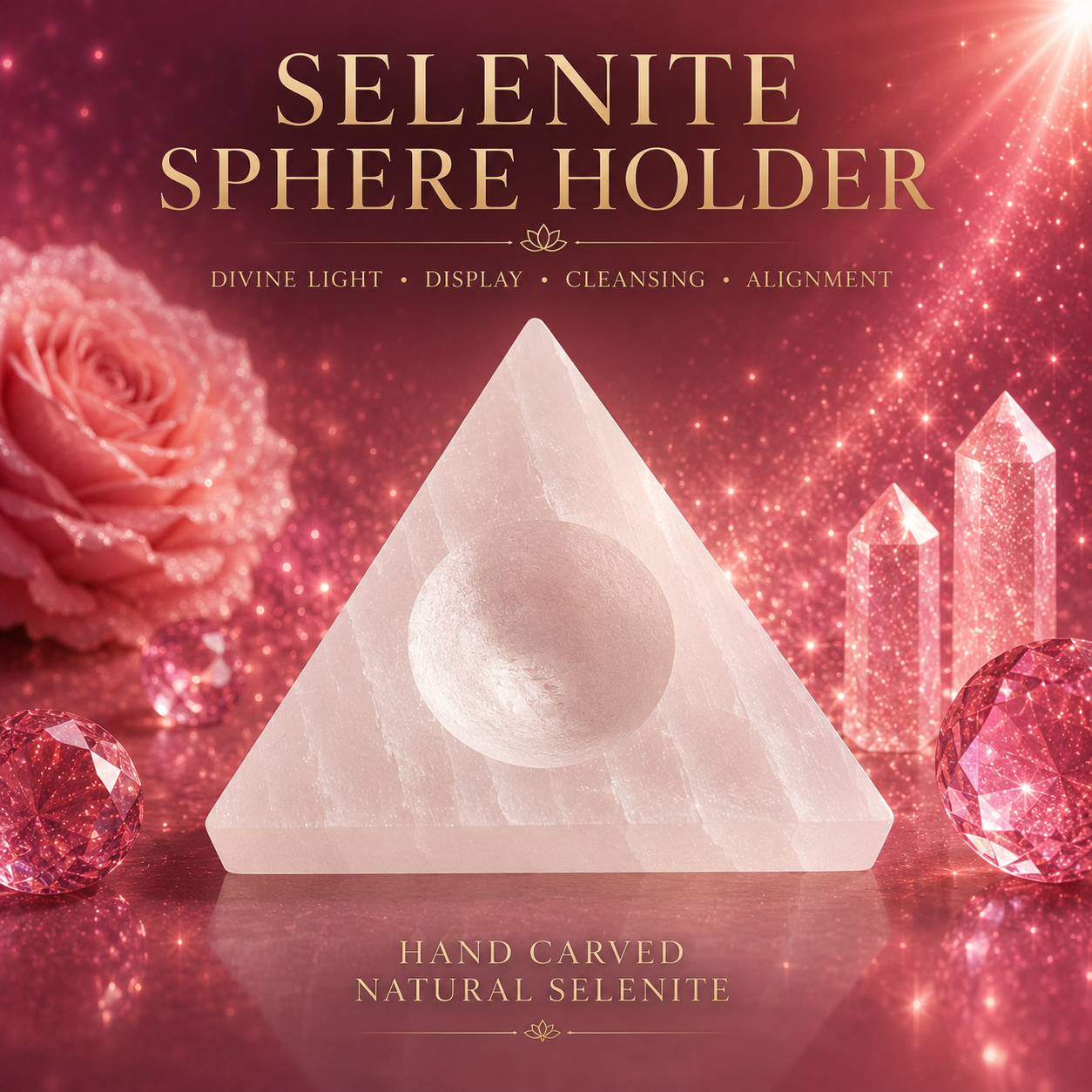 🤍 SELENITE TRINITY Triangle Sphere Holder