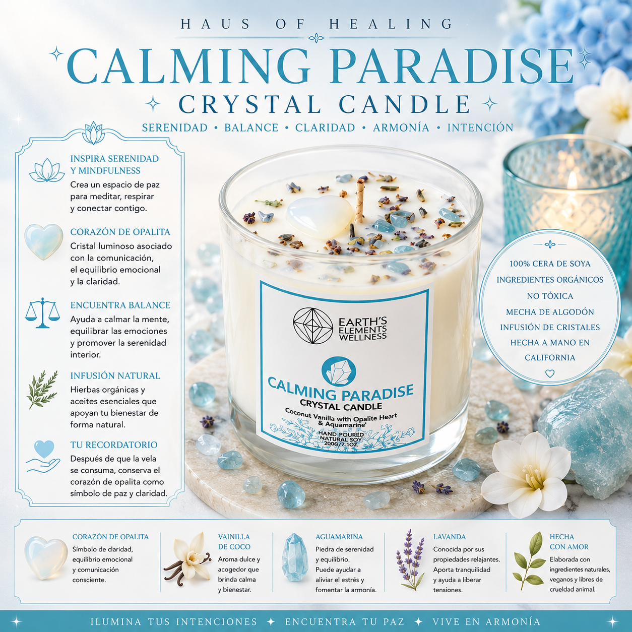 Calming Paradise Crystal Candle 🩵