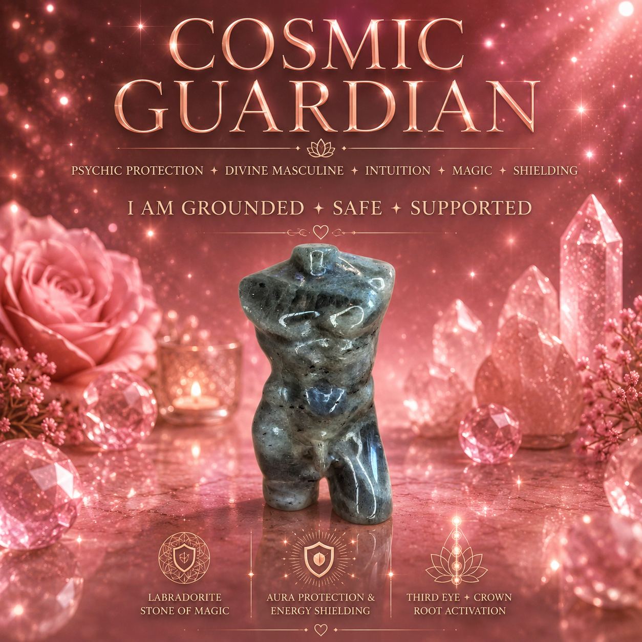 🖤 Cosmic Guardian – Labradorite Carved Male Body