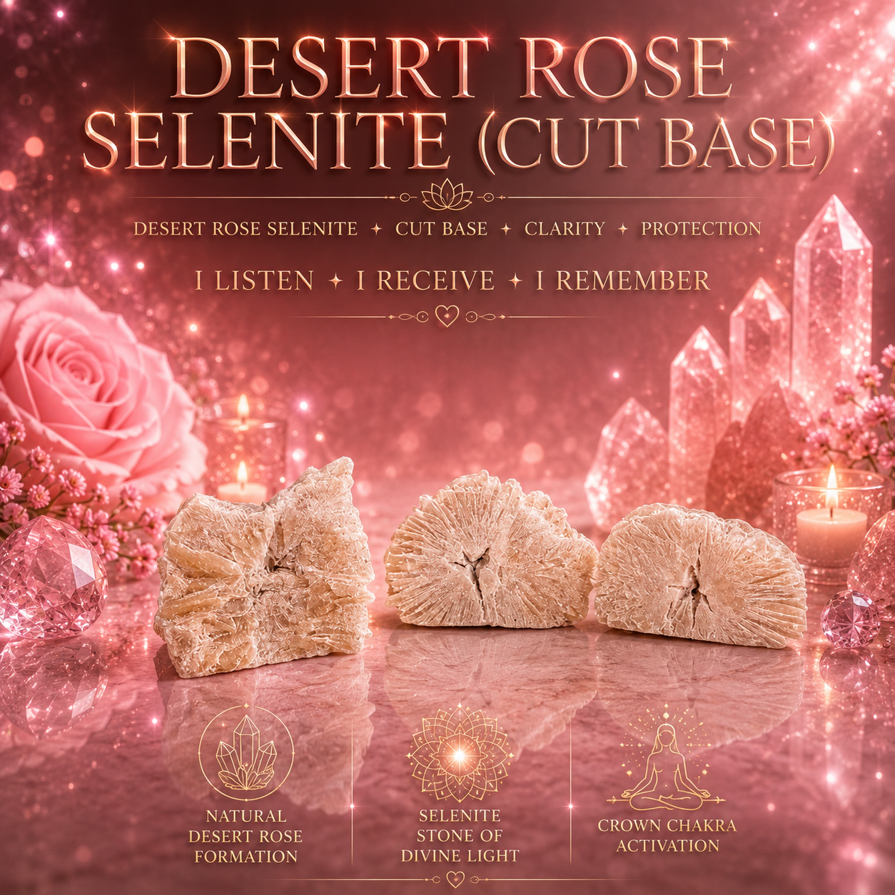 🤍 Whispers of the Ancients – Desert Rose Selenite (Cut Base)