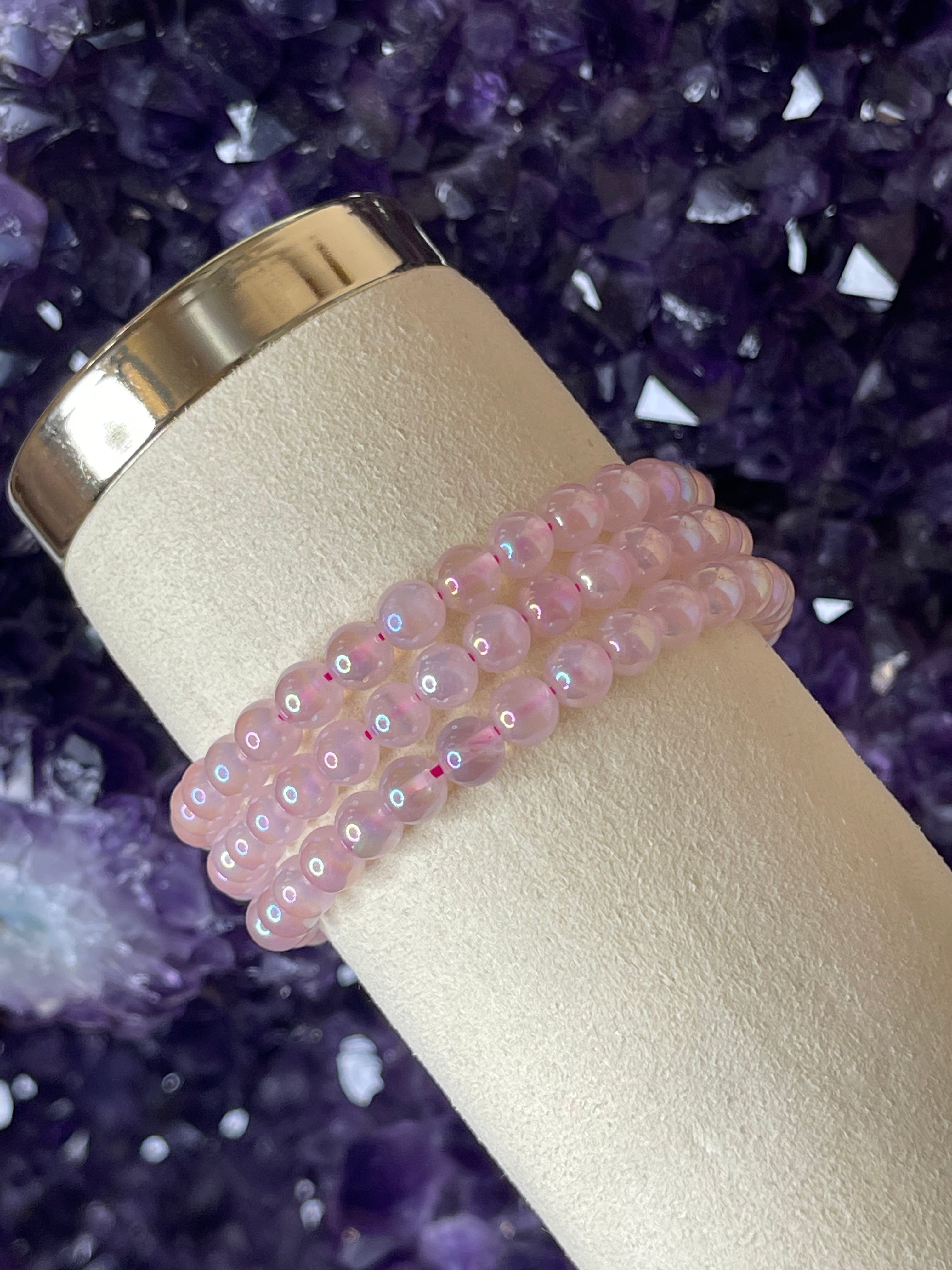 π Goddess Glow Bracelet β Aura Rose Quartz (6mm)