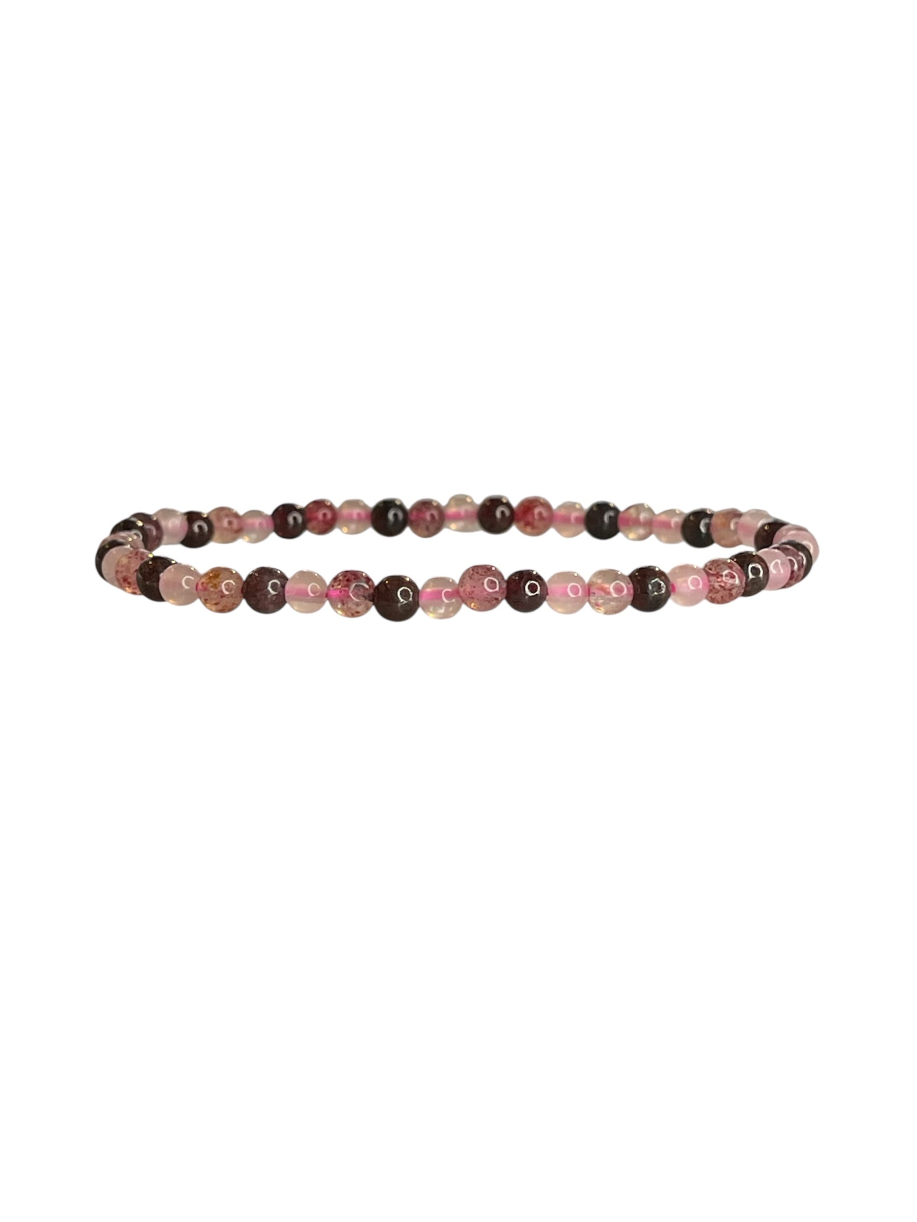 π Love Combo Bracelet β Strawberry Quartz, Garnet & Rose Quartz (4mm)