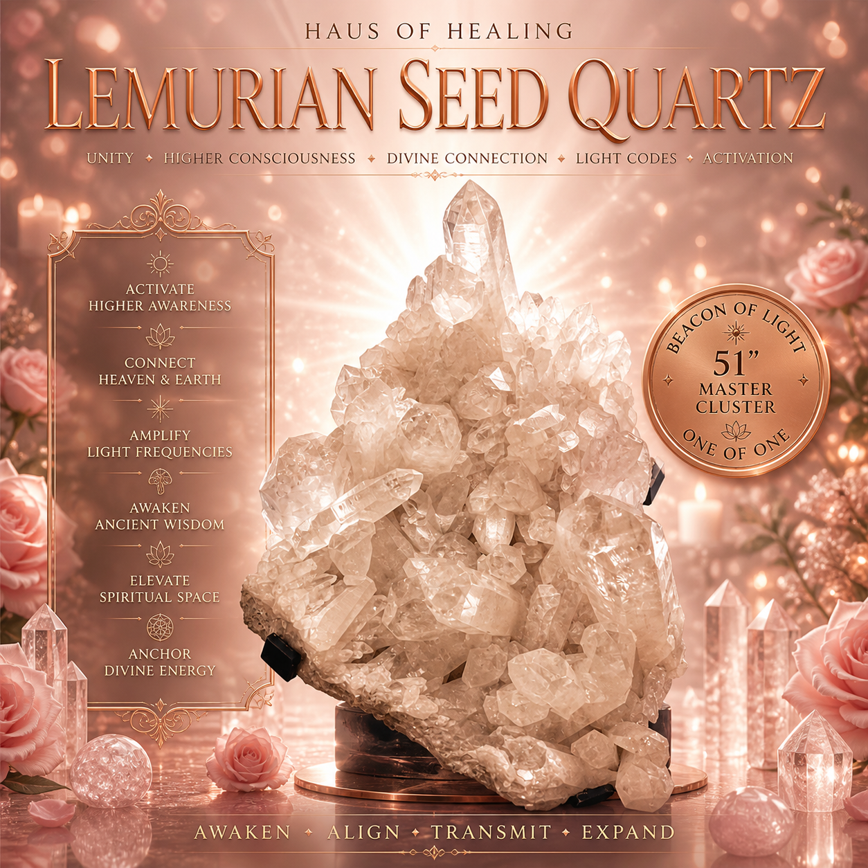🌟 Lemurian Seed Quartz Cluster – The Beacon of Light