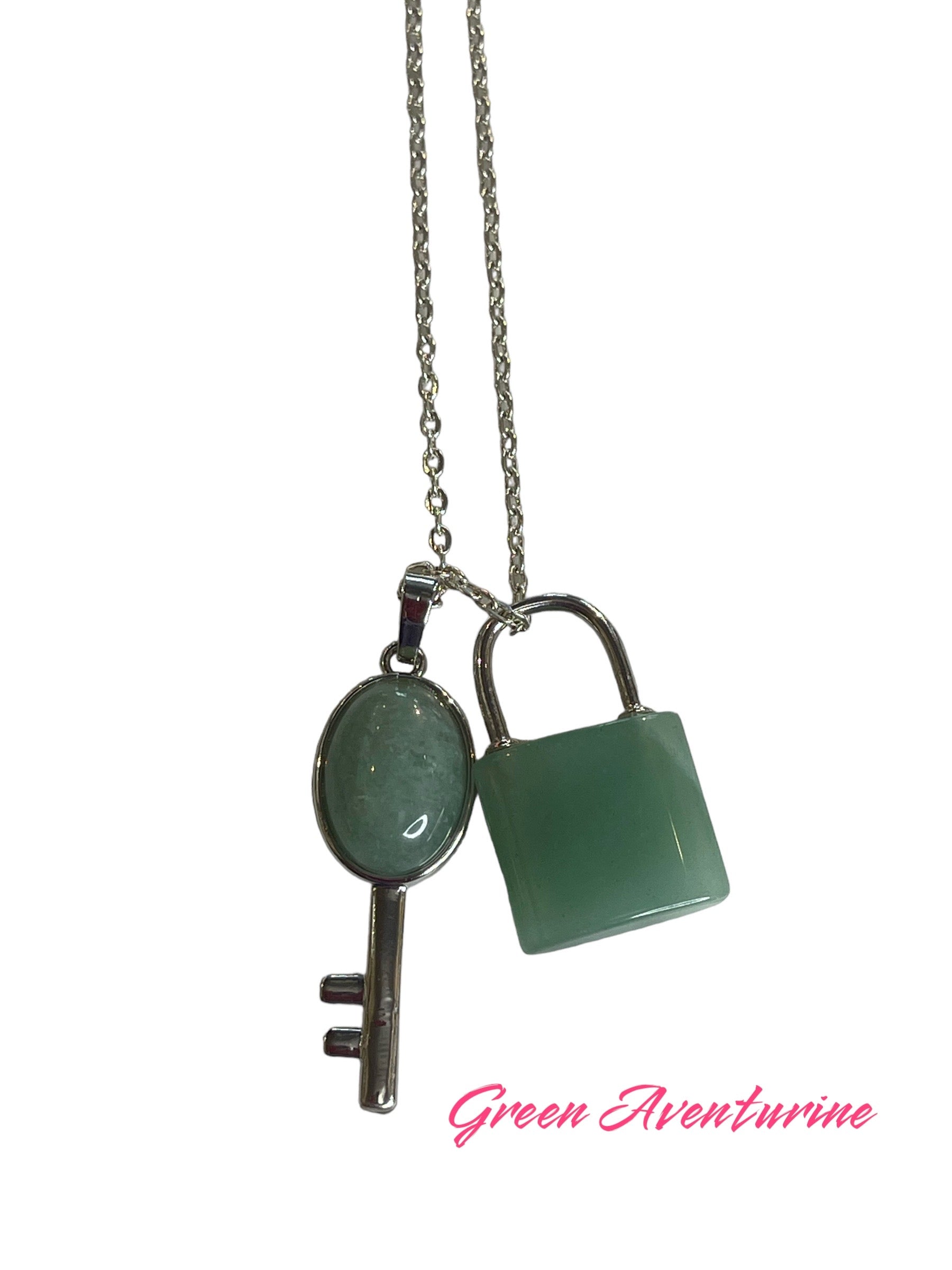 Gemstone Lock & Key Necklace