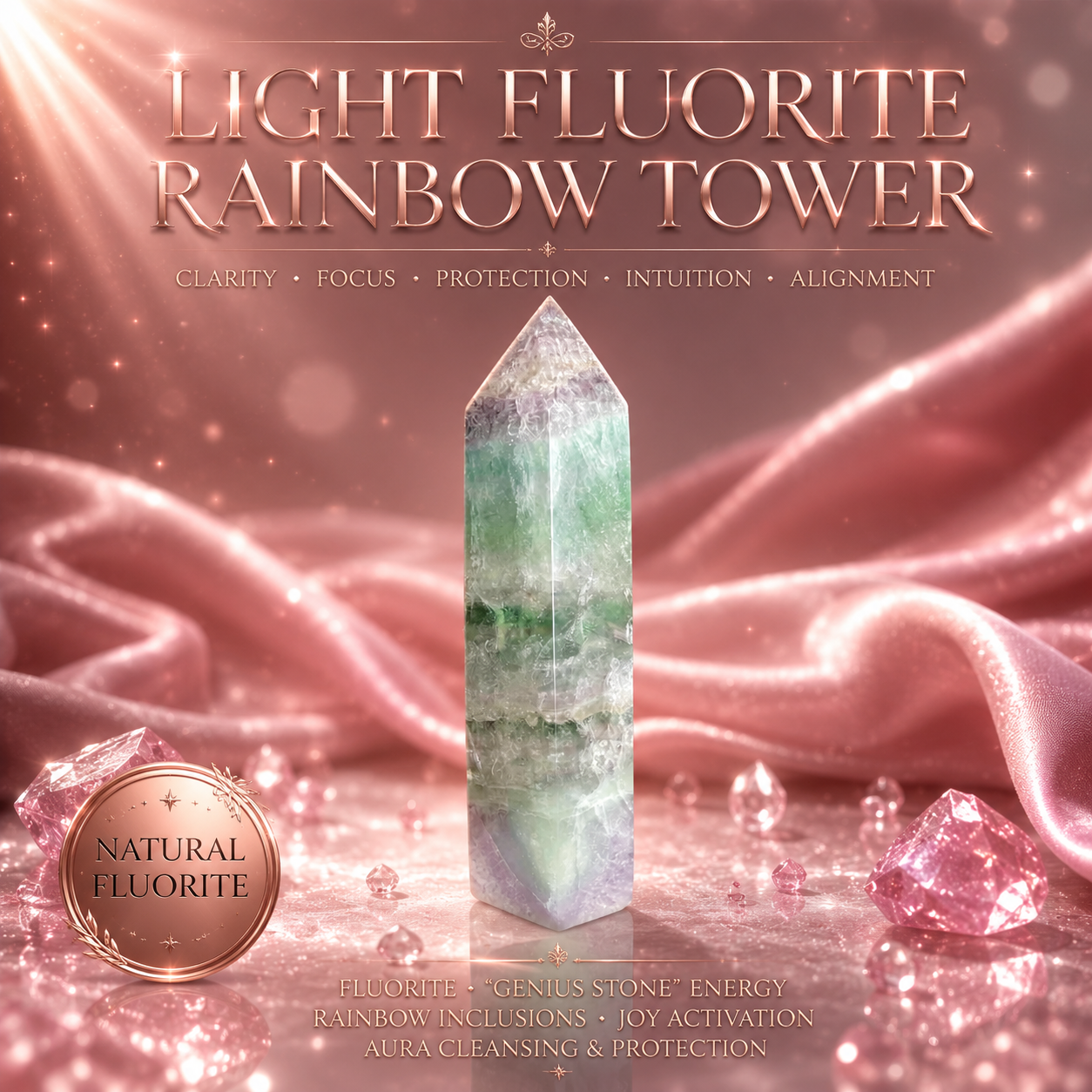 🌈 Prism of Clarity – Light Fluorite Rainbow Tower