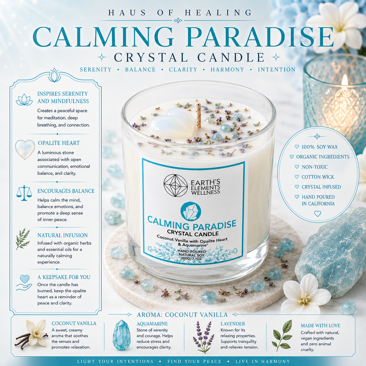 Calming Paradise Crystal Candle 🩵