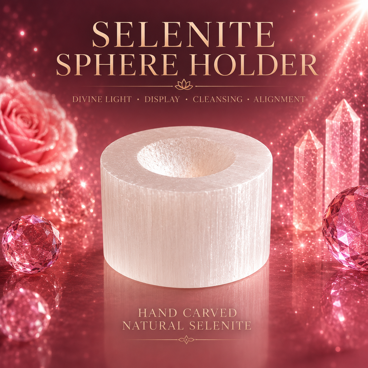 🤍 SELENITE LUMINA Mini Round Sphere Holder