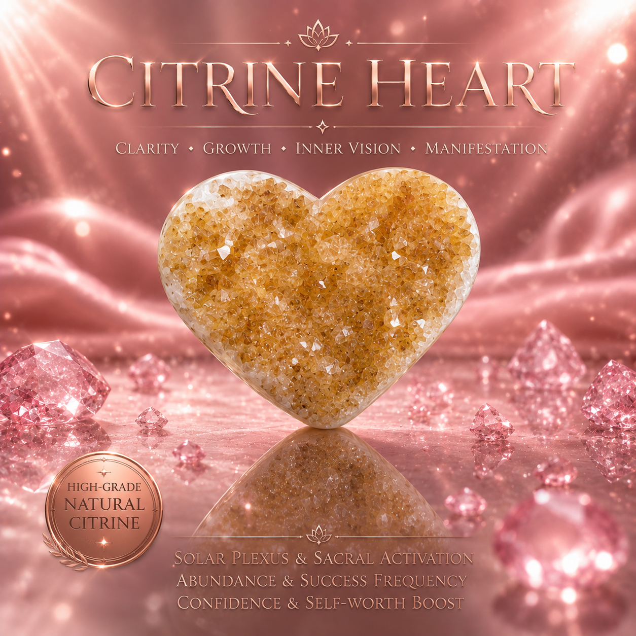 💛 Solar Heart Activation – High-Grade Citrine Heart