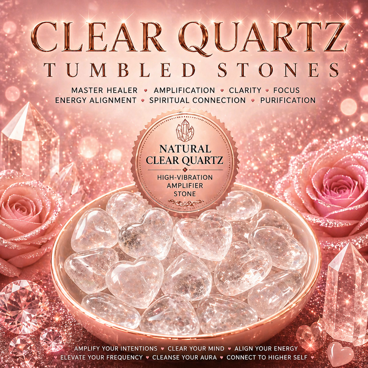 Clear Quartz Heart Tumbled Stones