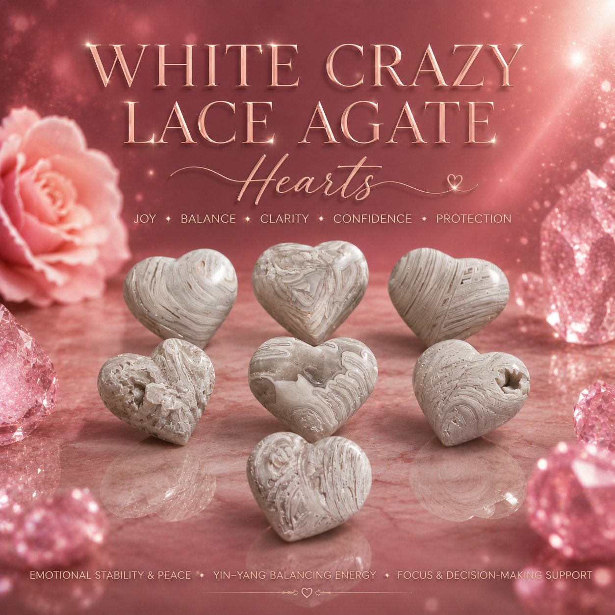 White Crazy Lace Agate Hearts