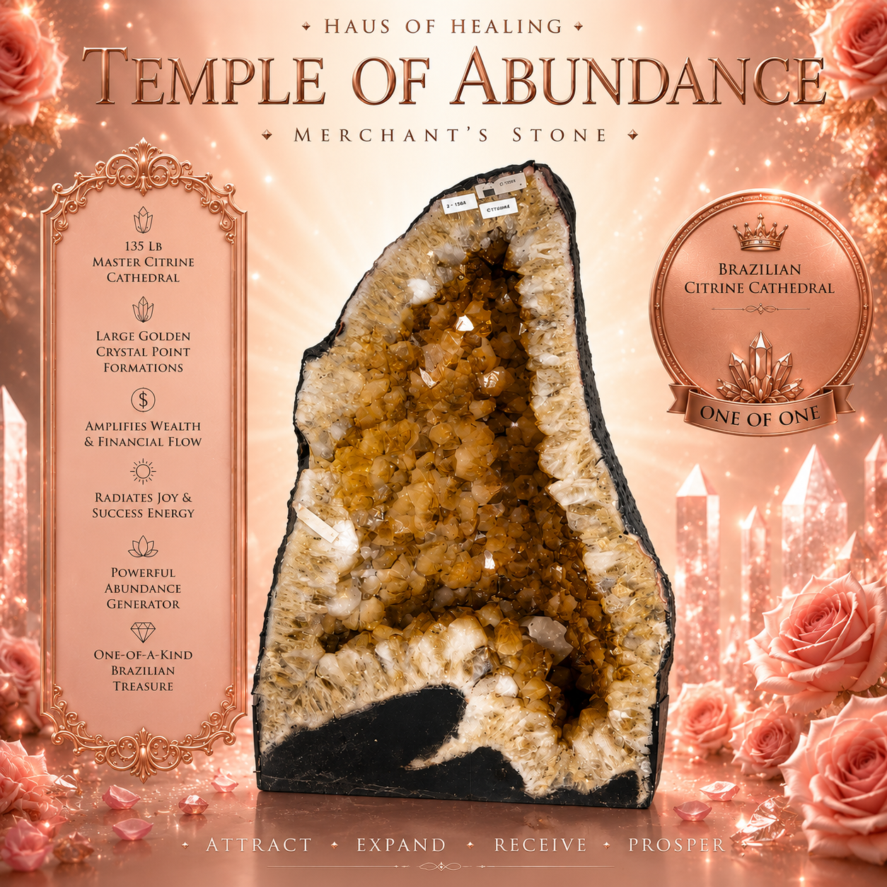 🍯 Citrine Cathedral Geode – Temple of Abundance