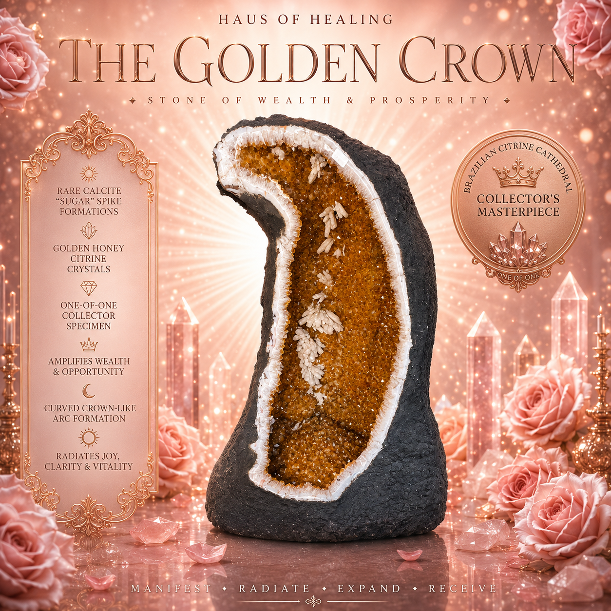 🍯 Citrine Cathedral Geode – The Golden Crown