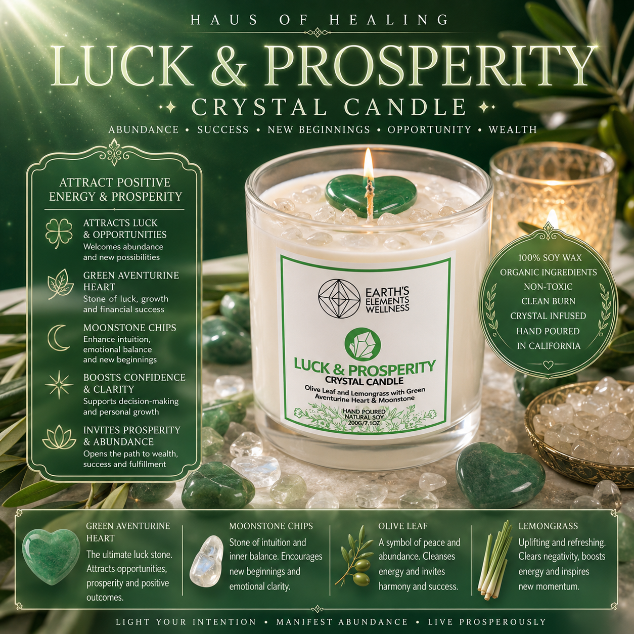 Luck & Prosperity Crystal Candle 🍀💰