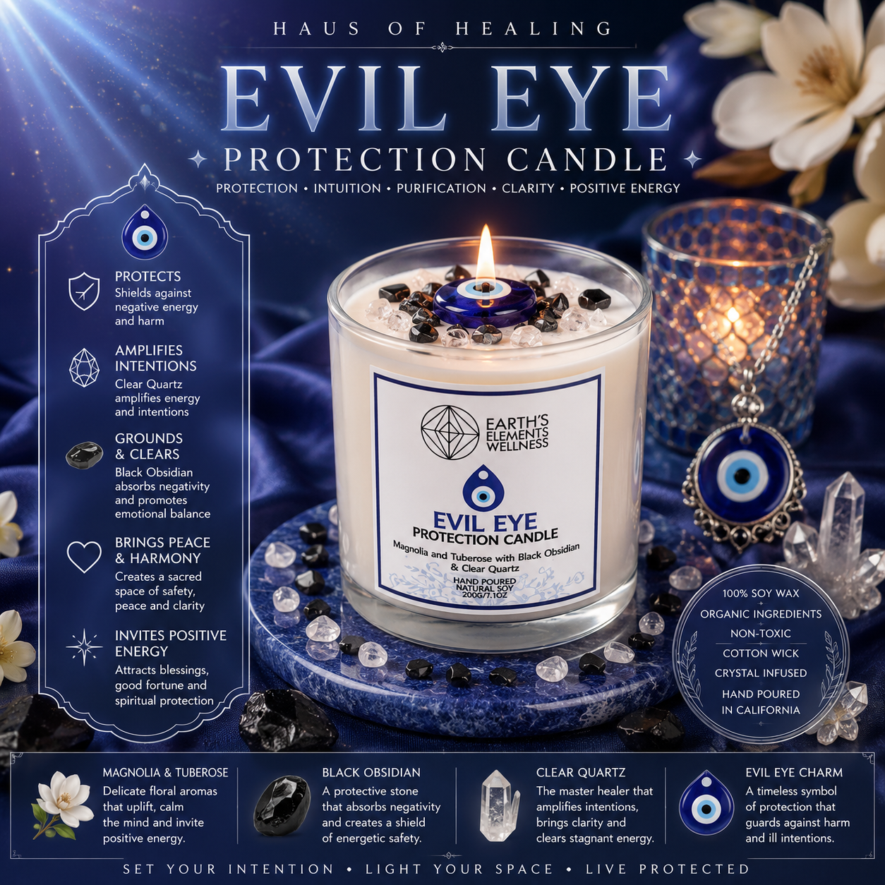 Evil Eye Protection Crystal Candle 🧿