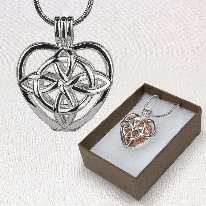Celtic Heart Aromatherapy Enclosure Locket With Clay Diffuser Heart Set