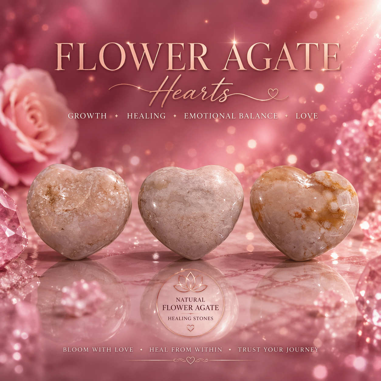 🌸 Flower Agate Hearts