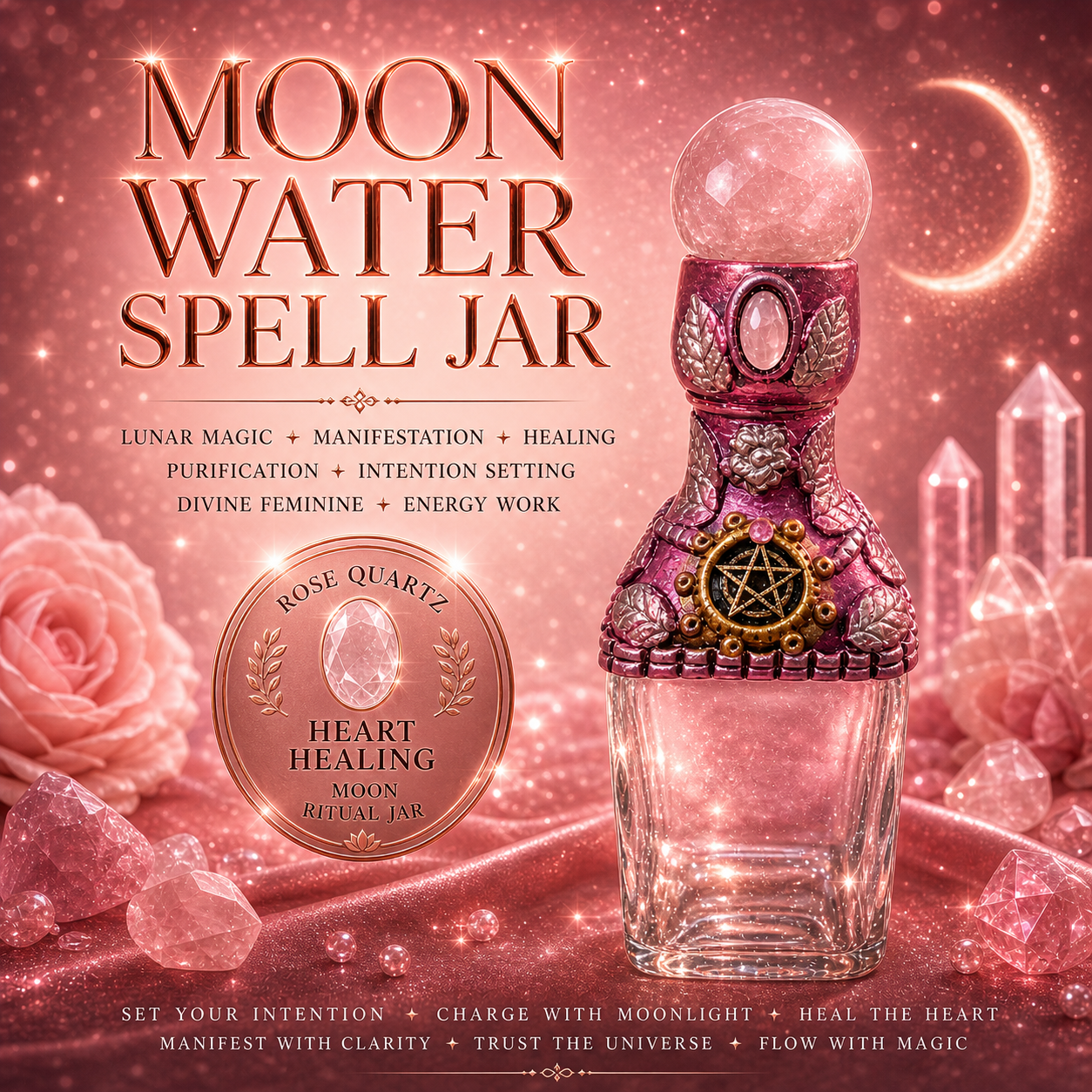 Magical Moon Water Spell Jar - Rose Quartz